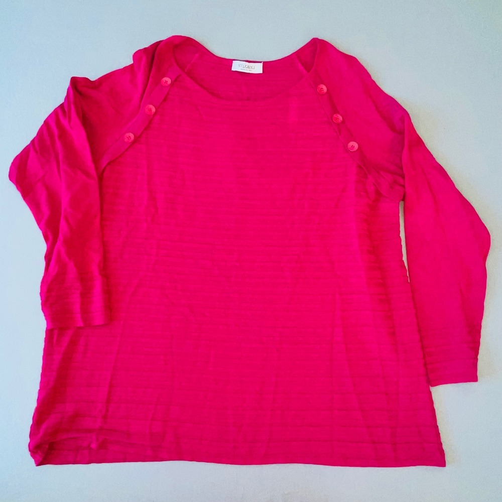 STIZZOLI Italy Magenta Pink Ribbed Button Shoulder Sweater Top Womens 3X